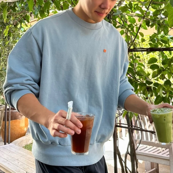 UNISEX Sky Baby Blue Sweatshirt with Smiley Face Embroidery - Picture 8 of 8